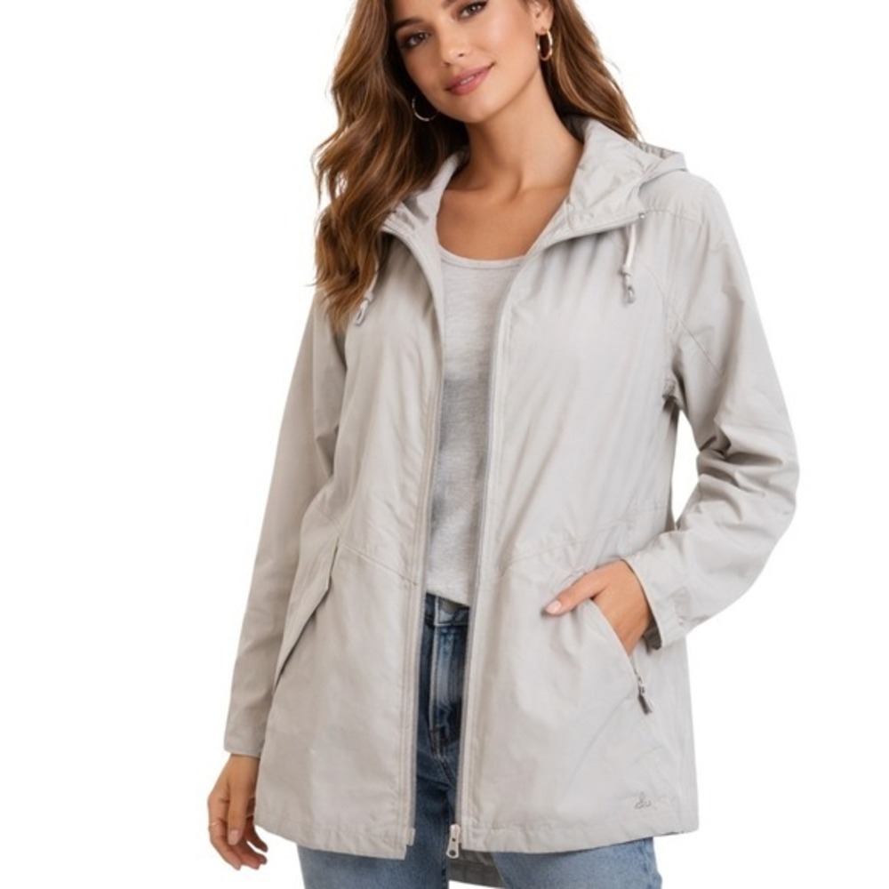 Prana Beige Lightweight Hooded Jacket Windbreaker Zip Front Utility Coat Small